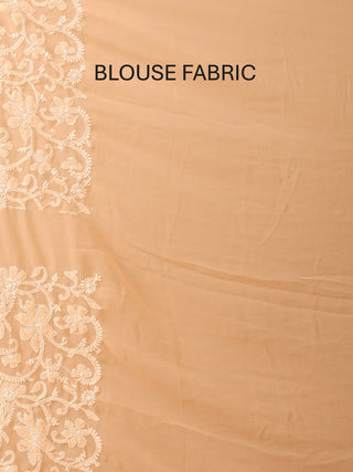 Peach Georgette Saree with All Over Hand Lucknowi Embroidery
