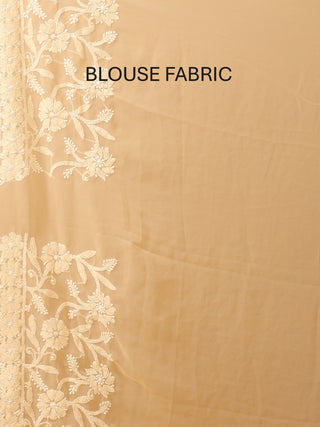 Sandal Georgette Saree with All Over Hand Lucknowi Thread Work