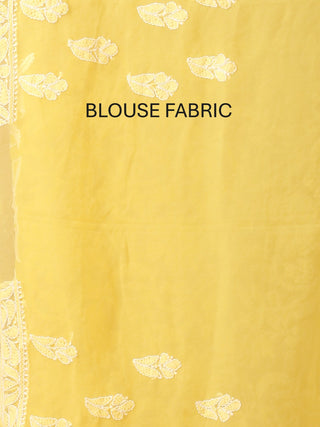 Light Yellow Georgette Saree with All Over Hand Lucknowi Thread Work
