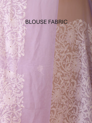 Lavender Georgette Saree with Hand Lucknowi Thread Work and Mukaish Detailing
