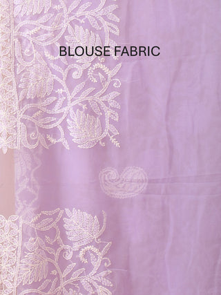 Lavender Georgette Saree with All Over Hand Lucknowi Thread Work