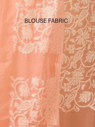 Peach Georgette Saree with All Over Hand Lucknowi Thread Work