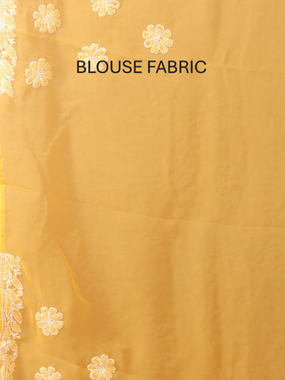 Yellow Georgette Saree with Hand Lucknowi Embroidery in "Chadi" Style