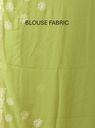 Green Georgette Saree with Hand Lucknowi Embroidery in "Chadi" Style