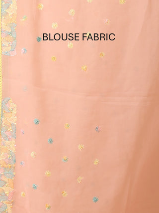Baby Pink Georgette Saree with Multicolour Lucknowi Thread Work