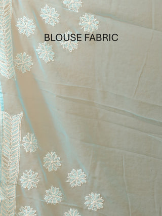 Aqua Blue Georgette Saree with Hand Lucknowi Thread Work