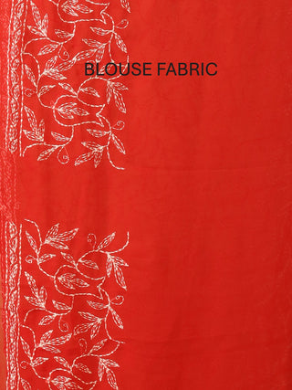 Red Georgette Saree with All Over "Tepchi" Thread Work