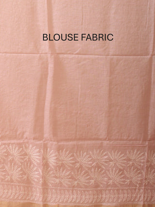 Baby Pink Pure Cotton Kota Saree with Hand Lucknowi Embroidery