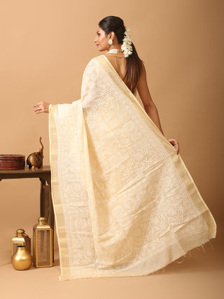 Sandal Colour Pure Cotton Kota Saree with Hand Lucknowi Embroidery