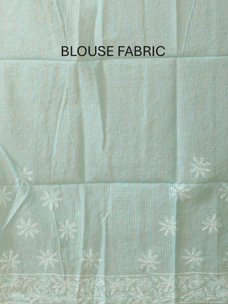 Aqua Blue Pure Cotton Kota Saree with Hand Lucknowi Embroidery