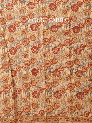 Beige Base Pure Mul Cotton Saree With Multicolour Kalamkari Print