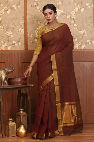 Dual Tone (Maroon And Olive Green) Pure Mangalgiri Cotton Saree