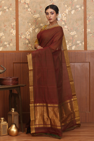 Dual Tone (Maroon And Olive Green) Pure Mangalgiri Cotton Saree