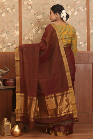 Dual Tone (Maroon And Olive Green) Pure Mangalgiri Cotton Saree