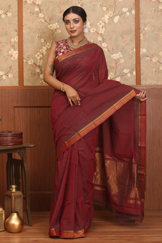 Dual Tone (Maroon And Grey) Pure Mangalgiri Cotton Saree