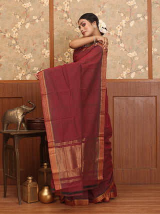 Dual Tone (Maroon And Grey) Pure Mangalgiri Cotton Saree