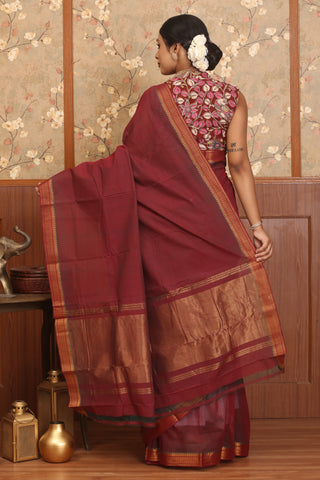 Dual Tone (Maroon And Grey) Pure Mangalgiri Cotton Saree