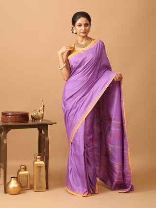 Purple And Yellow Russia Silk Hand Woven Manipuri Saree