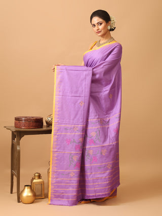 Purple And Yellow Russia Silk Hand Woven Manipuri Saree