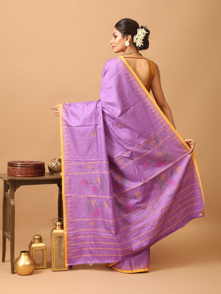 Purple And Yellow Russia Silk Hand Woven Manipuri Saree