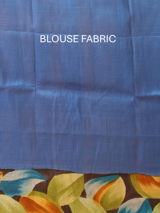 Bluish Grey Murshidabad Pure Silk Saree With Sophisticated Floral Hand Painting