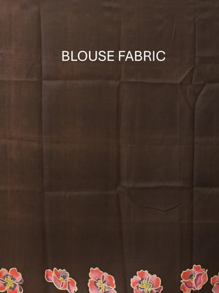 Grey Murshidabad Pure Silk Saree With Colourful Hand Painting Inspired By Poppies