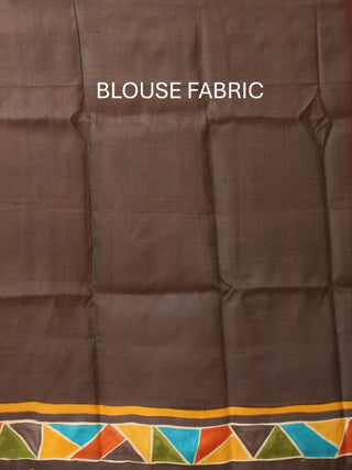 Rusty Orange Murshidabad Pure Silk Saree With African Painting Inspired Hand Painting