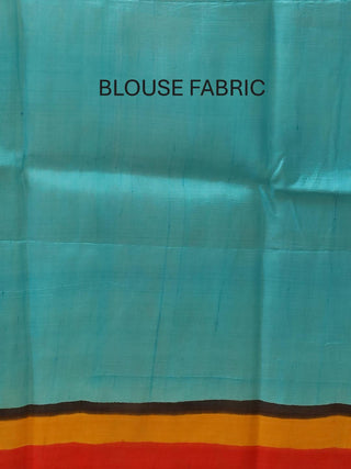 Turquoise Blue Murshidabad Pure Silk Saree With Colourful Hand Painting