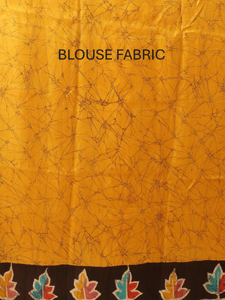 Yellow And Black Murshidabad Pure Silk Saree With Hand Painting