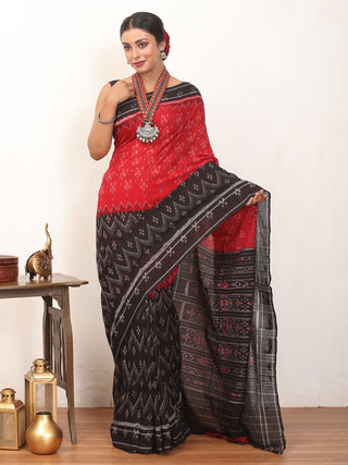 Red And Black Odisha Pure Handloom Cotton Saree (Body Bandha Design)