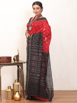 Red And Black Odisha Pure Handloom Cotton Saree (Body Bandha Design)