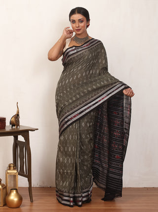 Grey And Black Handwoven Odisha Pure Handloom Cotton Saree