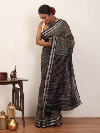 Grey And Black Handwoven Odisha Pure Handloom Cotton Saree