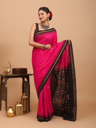 Magenta Odisha Handloom Punji Buti Cotton Saree
