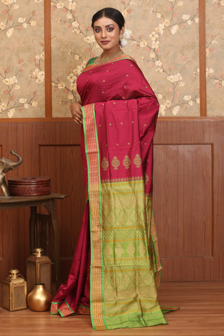 Deep Magenta Bomkai Weave Polyester Silk Saree