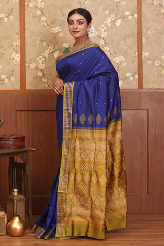 Royal Blue Polyester Silk Saree with Bomkai Weaves