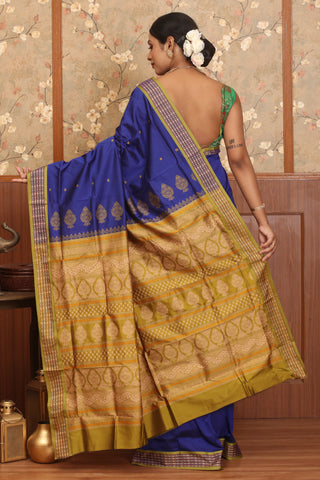 Royal Blue Polyester Silk Saree with Bomkai Weaves