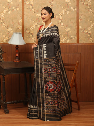 Black Odisha Handloom Khandua Silk Saree with Pasapali Double Border