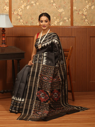 Black Odisha Handloom Khandua Silk Saree with Pasapali Double Border