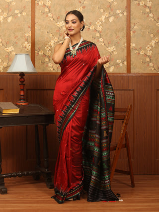 Red And Black Odisha Handloom Dongria Silk Saree