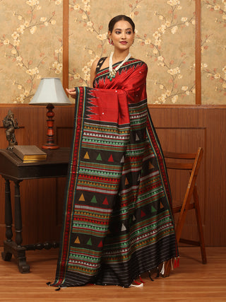 Red And Black Odisha Handloom Dongria Silk Saree