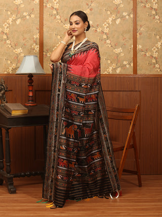 White And Red Khandua Sachipar Odisha Handloom Silk Saree