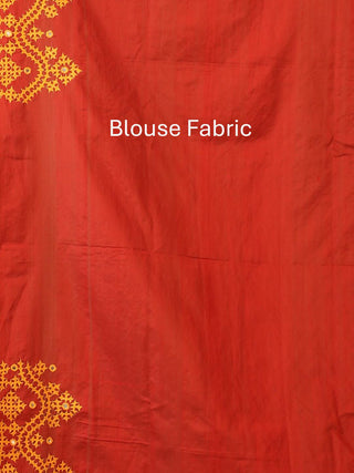 Rust Colour Bishnupur Pure Katan Silk Saree With Gujarati Hand Embroidery