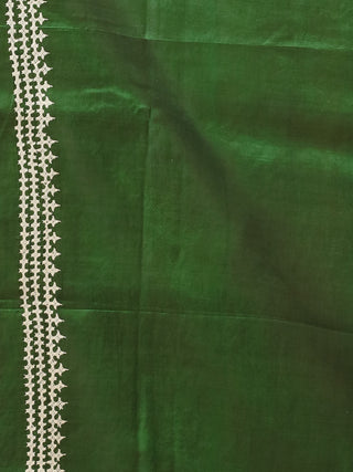 Emerald Green Bangalore Pure Silk Saree With Gujarati Hand Embroidery