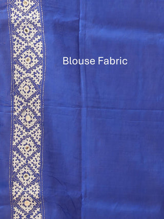Royal Blue Bangalore Pure Silk Saree With Gujarati Hand Embroidery