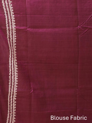 Purple Bangalore Pure Silk Saree With Gujarati Hand Embroidery