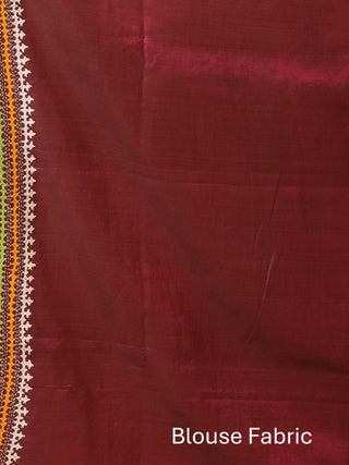 Wine Colour Bangalore Pure Silk Saree With Gujarati Hand Embroidery