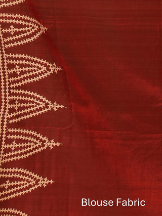 Maroon Bangalore Pure Silk Saree With Gujarati Hand Embroidery
