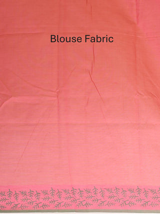 Sunset Pink Polycotton Saree With Hand Block Print