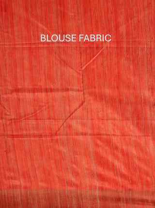 Beige Block Printed Bhagalpur Ghicha Tussar Silk  Saree